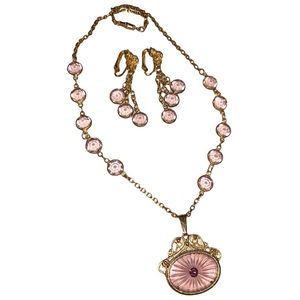 ✨ 1980’s VINTAGE Purple Crystal Medallion Necklace & Earring Set